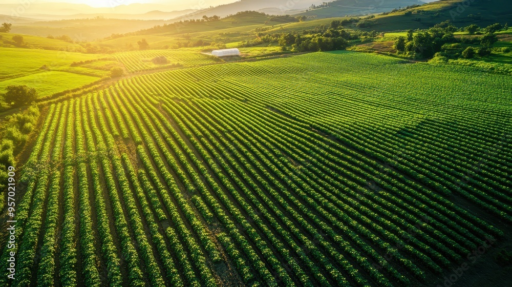 Sustainable Energy Solution: Solar Panel Farm in Lush Green Agricultural Field Sustainable Energy Solution: Solar Panel Farm in Lush Green Agricultural Field