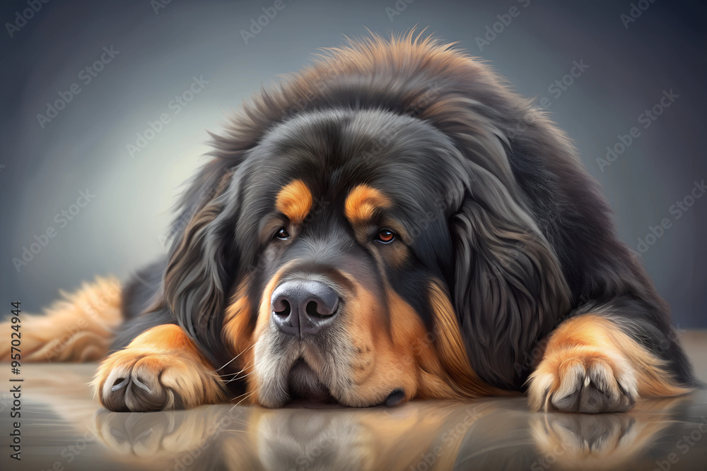 Illustration of Digital Painting of Tibetan Mastiff is sleeping, full body Illustration of Digital Painting of Tibetan Mastiff is sleeping, full body