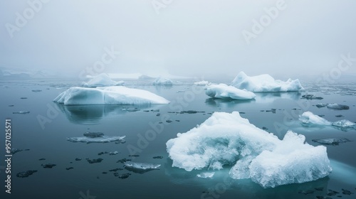 Icebergs floating in the cold waters of the Arctic Ocean