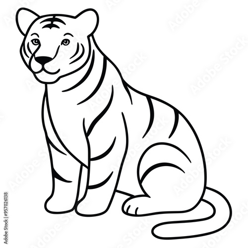 Tiger Wild Animal Style Vector Line Art Illustration.