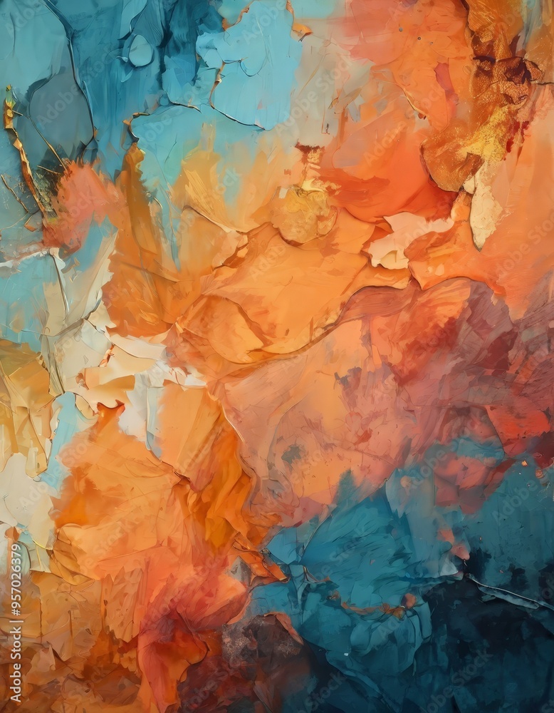 Naklejka premium abstract painting with orange and blue colors