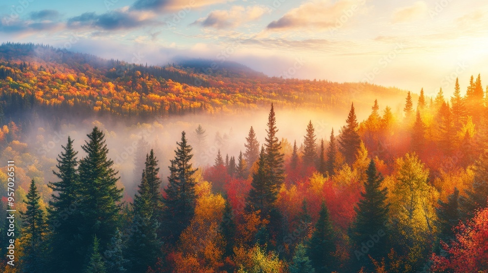 Obraz premium A magnificent colorful fall day in Quebec's Jacques Cartier river park