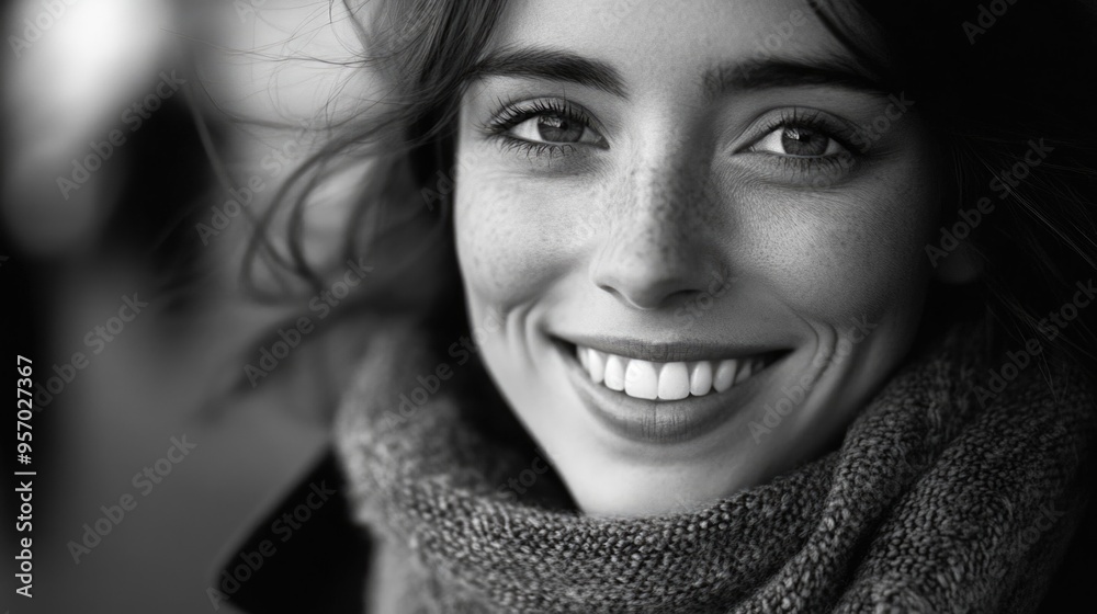 Fototapeta premium Smiling Woman in Black and White