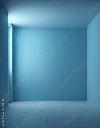 empty room with blue walls and floor