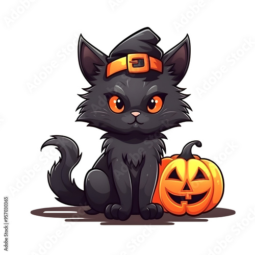 halloween cute cat cartoon character style generative AI.