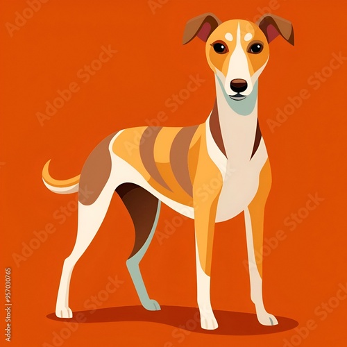 Cute and playful. this vector illustration of a brown and white greyhound is perfect for pet themed designs. greeting cards. and social media posts.