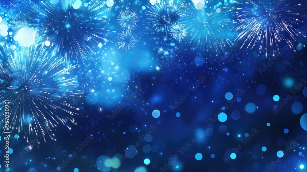 Fototapeta premium Blue fieworks burst with bright sparks, Firework over the blue sky at night, generative ai