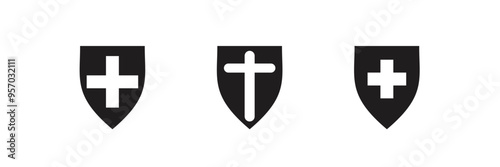 Health insurance icon, Insurance health, medical health protection shield with cross set icons, healthcare medicine protected guard shield concept, safety badge icon, security safeguard label