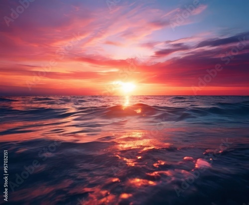 sunset over the ocean with wave