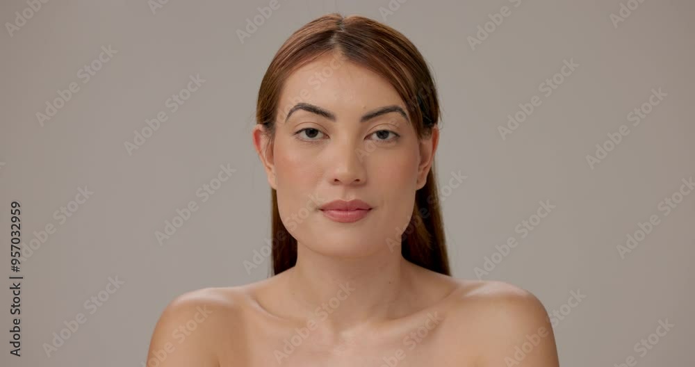 Woman, face and beauty in studio for skincare, dermatology and luxury spa treatment. Girl, cosmetics and model aesthetic with healthy skin, self care and facial transformation on white background Woman, face and beauty in studio for skincare, dermatology and luxury spa treatment. Girl, cosmetics and model aesthetic with healthy skin, self care and facial transformation on white background