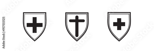 Health insurance icon, Insurance health, medical health protection shield with cross set icons, healthcare medicine protected guard shield concept, safety badge icon, security safeguard label