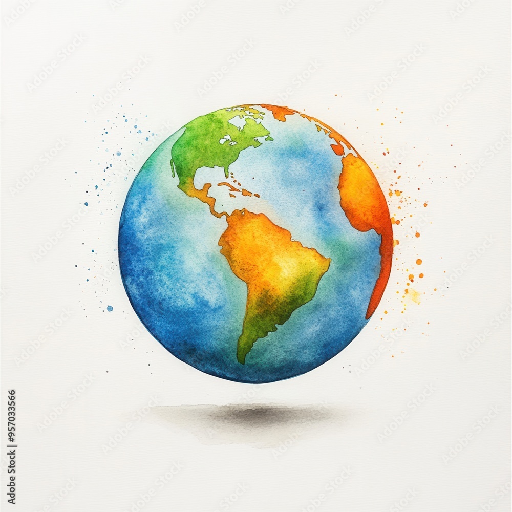 A vibrant watercolor illustration of Earth showcasing its continents and oceans, perfect for educational or decorative use. A vibrant watercolor illustration of Earth showcasing its continents and oceans, perfect for educational or decorative use.