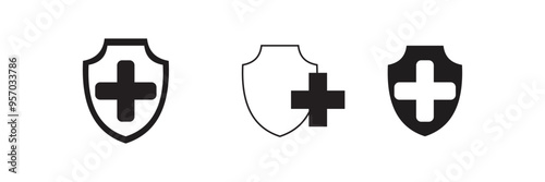 Health insurance icon, Insurance health, medical health protection shield with cross set icons, healthcare medicine protected guard shield concept, safety badge icon, security safeguard label