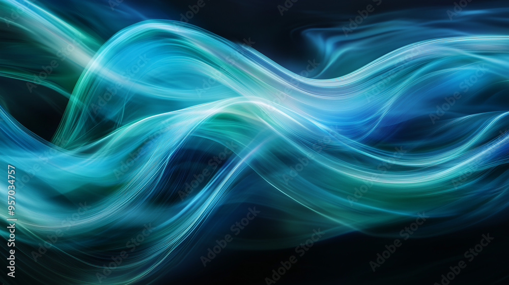 Smooth blue light waves flowing seamlessly on a dark background, creating an elegant and fluid abstract design Smooth blue light waves flowing seamlessly on a dark background, creating an elegant and fluid abstract design