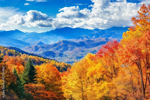 Autumn landscape in Tennessee's Smoky Mountains National Park, Newfound Gap