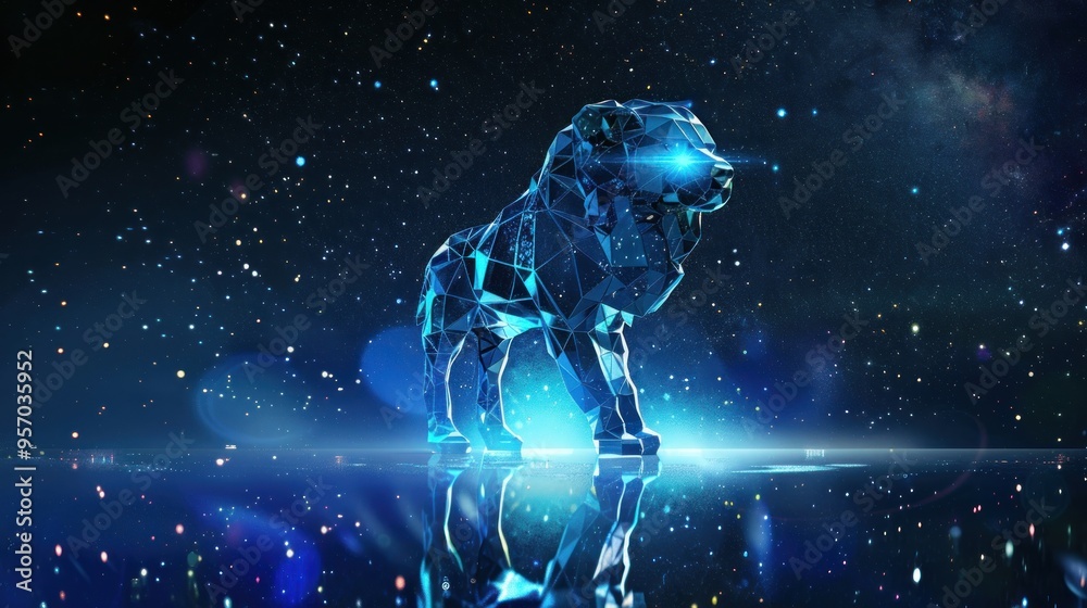 Digital Lion Under a Starry Sky Digital Lion Under a Starry Sky