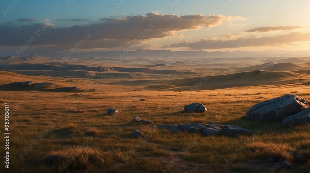 Beautiful afternoon sky, steppe and plateau Beautiful afternoon sky, steppe and plateau