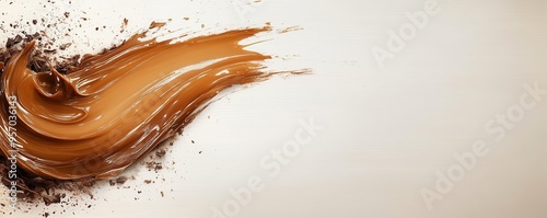 A smooth swirl of chocolate spread on a light backdrop, perfect for desserts, baking, or culinary themes. photo