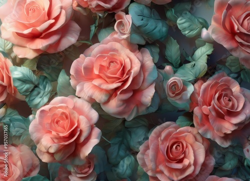 bunch pink roses with green leaves