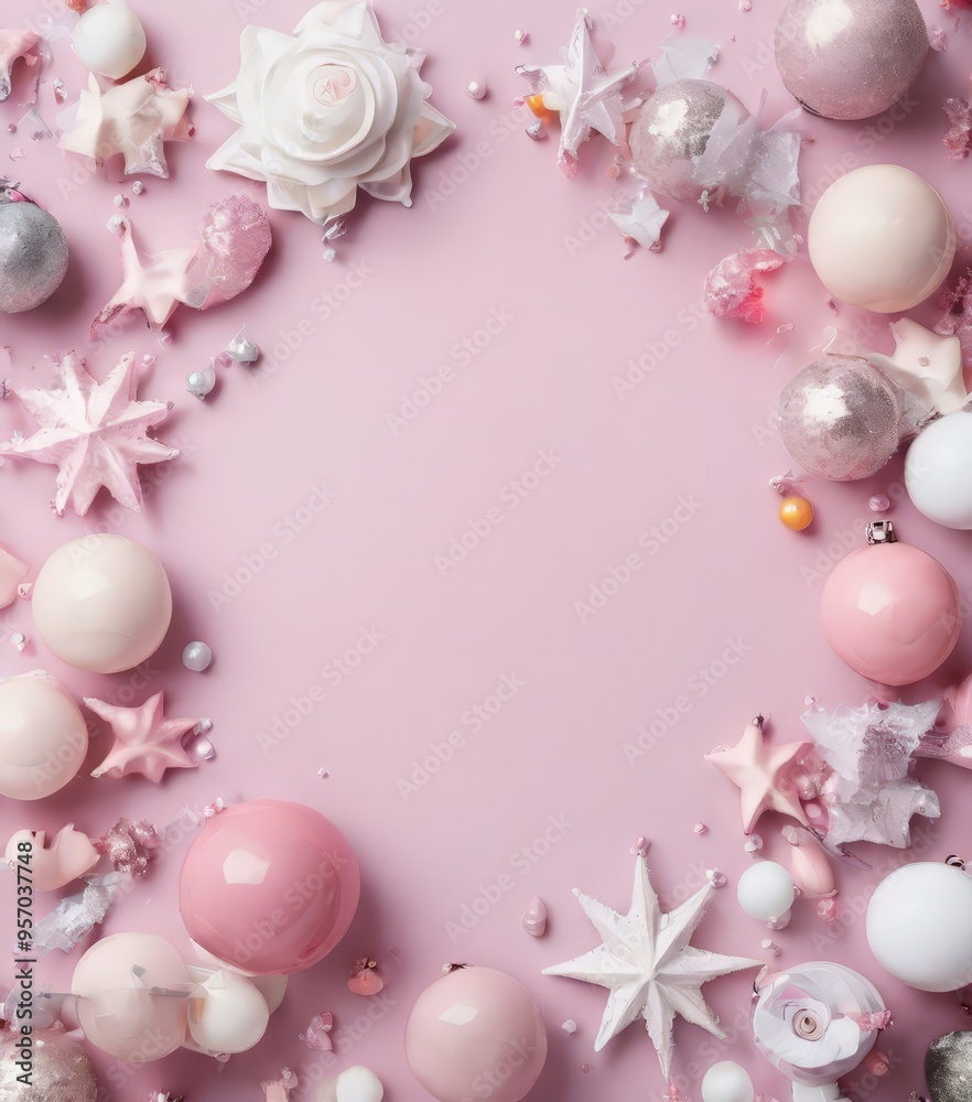 pink christmas background with white and ornaments pink christmas background with white and ornaments