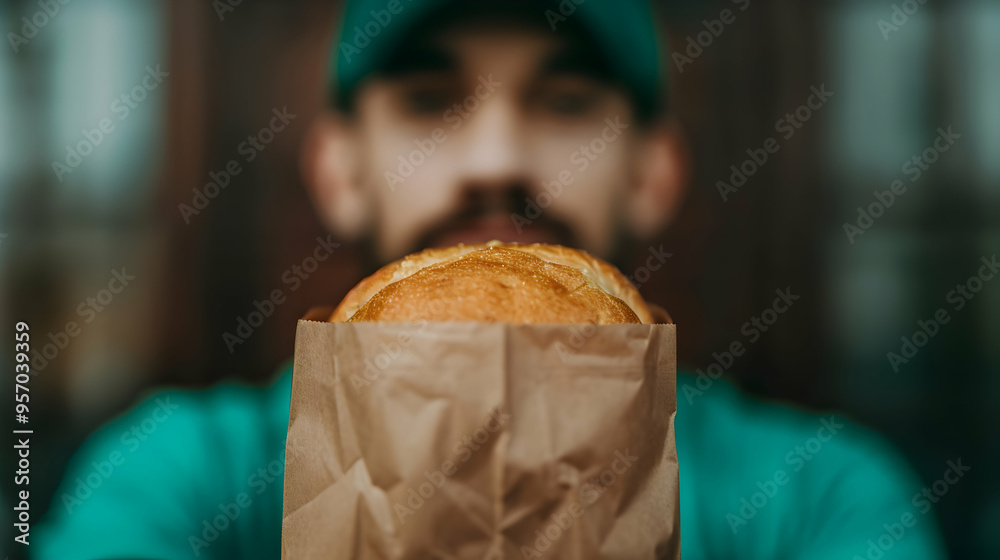 Closeup Paper Bag With Ready Eat Food Han Closeup Paper Bag With Ready Eat Food Han