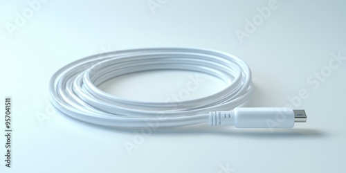 White USB cable coiled on white surface. photo