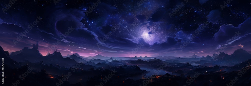 purple sky with stars and nebula