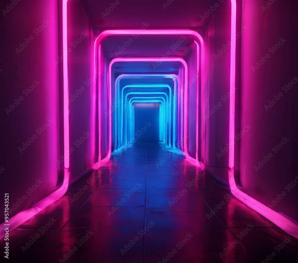 long corridor with neon lights long corridor with neon lights