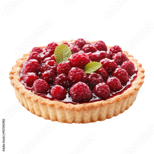 Raspberry tart object isolated on transparent png.