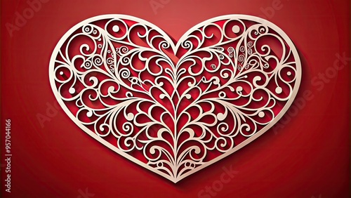 Heart-shaped laser cut design with intricate details and swirling patterns, perfect for Valentine's Day or anniversary celebrations.