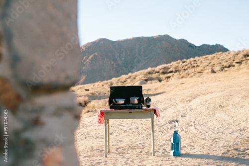 Camp cook set up in Death Valley