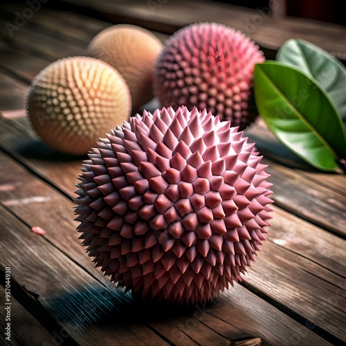 A stunning 3D illustration of a spiky marang fruit. rendered with realistic detail. photo