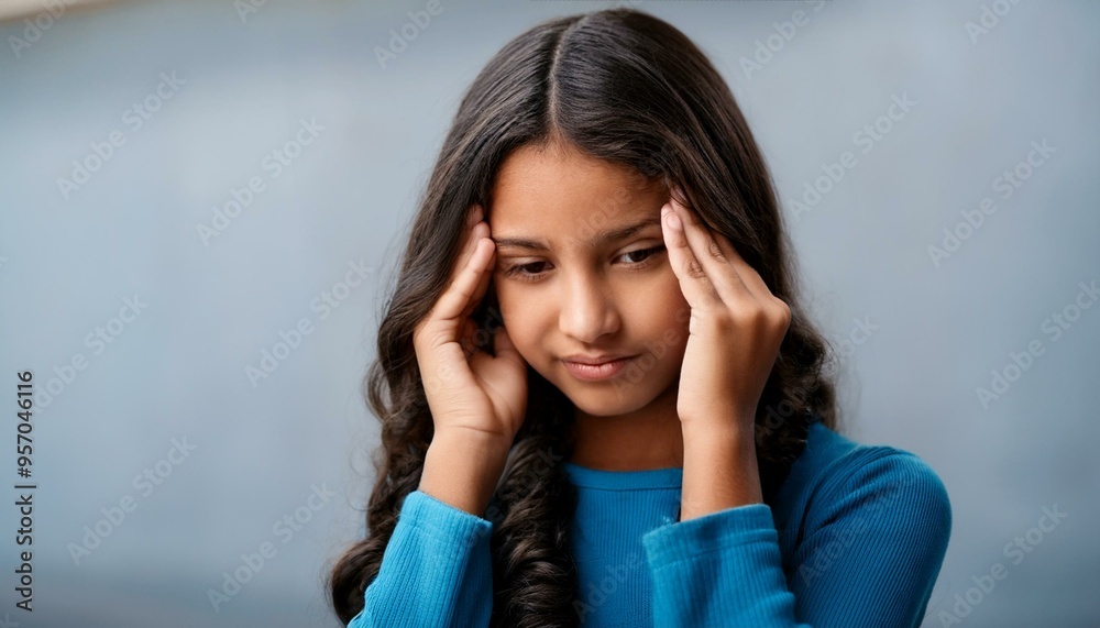 Portrait of a girl with migraine with copy space Portrait of a girl with migraine with copy space