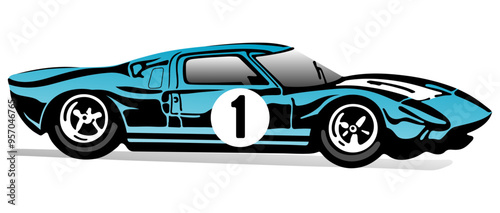 A old blue race car with number one. Vector illustration