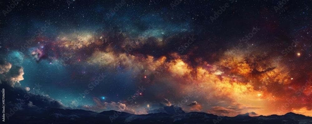 night sky with stars and bright orange nebula
