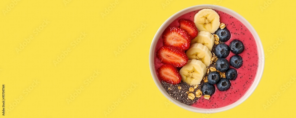 Ultra-detailed image of a colorful smoothie bowl made with organic fruits like strawberries Ultra-detailed image of a colorful smoothie bowl made with organic fruits like strawberries