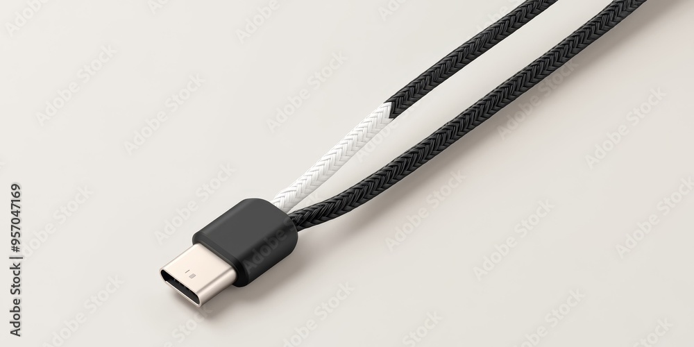 Black and white braided cable with USB-C connector.