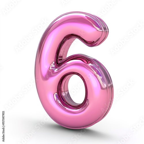 number "7" in pink, 3d, shiny, metallic, hd, 4k, isolated on white background