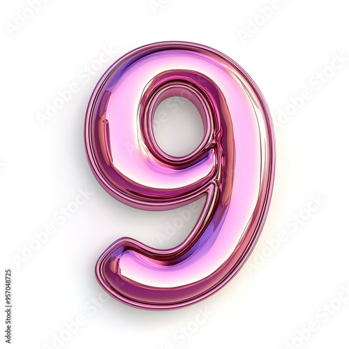 number "7" in pink, 3d, shiny, metallic, hd, 4k, isolated on white background