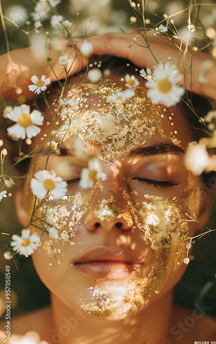 Luxurious Gold Infused Spa Treatment: Woman indulging in Aromatherapy Massages and Self-Care for Wellness