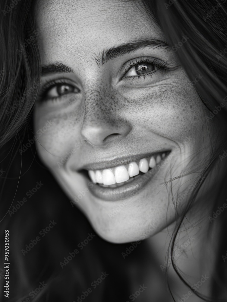 Smiling Woman Black White Smiling Woman Black White