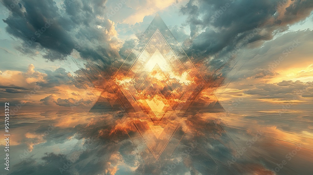 Obraz premium 1. An ethereal skyscape architecture that resembles a geometric kaleidoscope