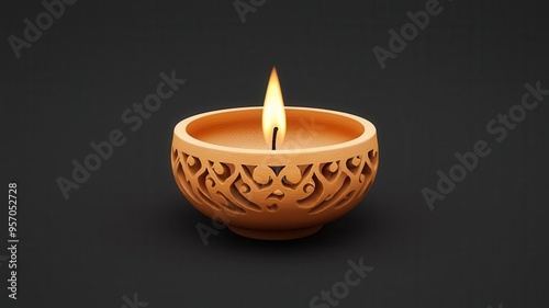 Decorative diya holders, intricate designs, 3D illustration photo