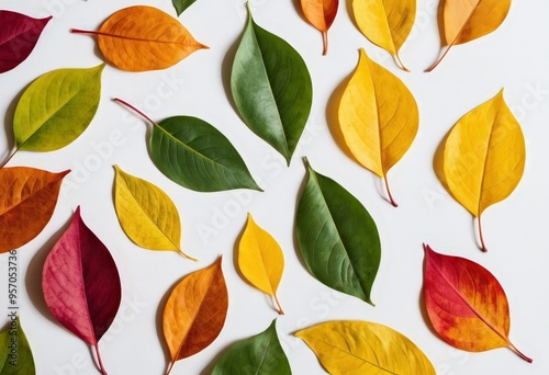 colorful autumn leaves on white background