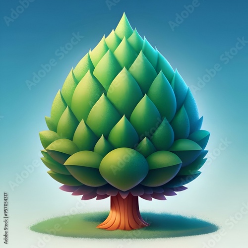 A whimsical 3D illustration of a stylized Bunya pine tree. perfect for adding a touch of nature to your design projects. photo