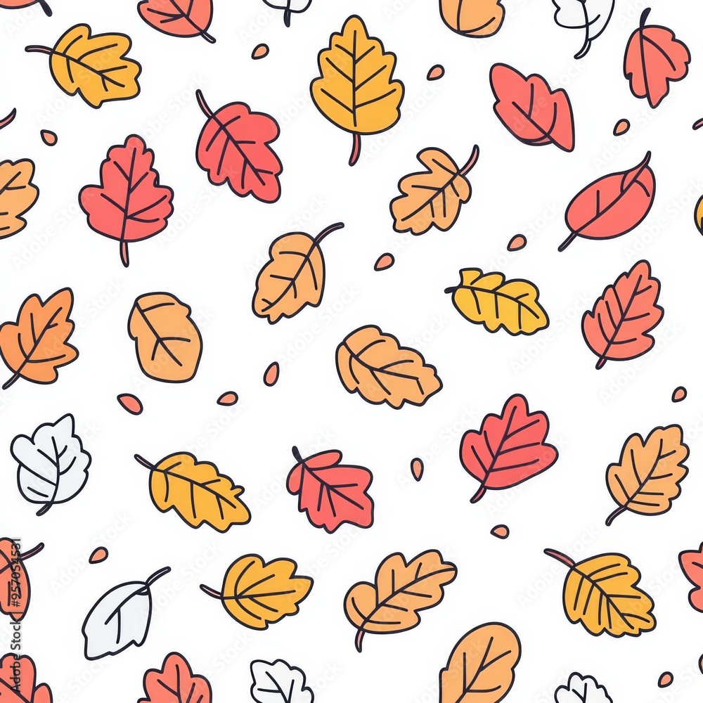 The seamless fall autumn pattern features leaf outlines with strokes from the forest and colorful leaves The seamless fall autumn pattern features leaf outlines with strokes from the forest and colorful leaves