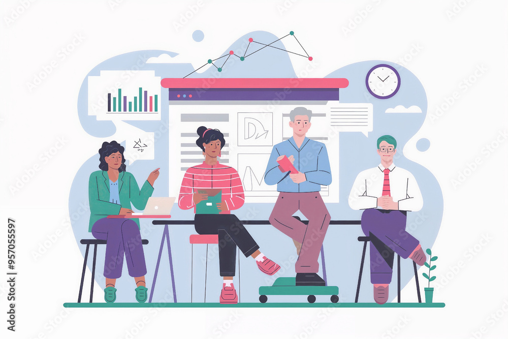business people working for data analytics and monitoring on web report dashboard monitor and business finance investment design concept,Modern Flat Design Vector Illustration. business people working for data analytics and monitoring on web report dashboard monitor and business finance investment design concept,Modern Flat Design Vector Illustration.