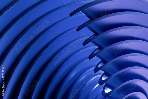 The image is a blue and purple abstract design with a lot of curves and swirls, 3d render