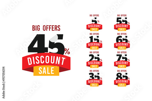 45% Discount Sale Big Offer Flat Design Collection Vector Template Illustration