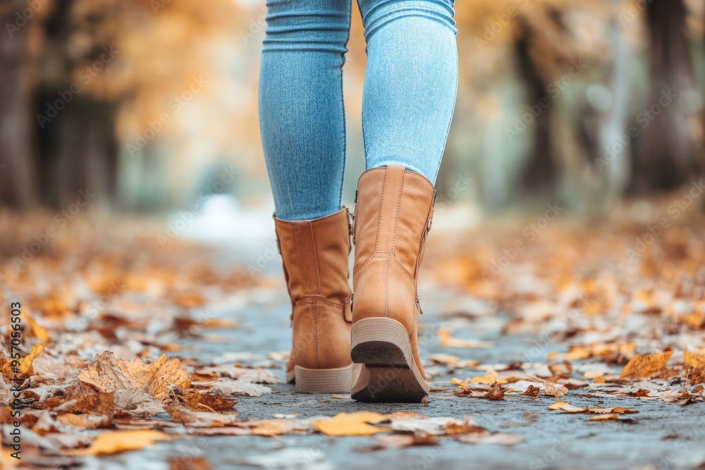 Walking woman in autumn park, back view, stock photo Walking woman in autumn park, back view, stock photo